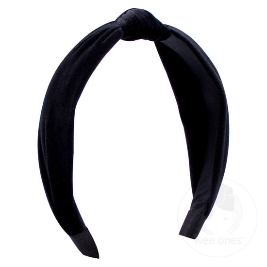 Velvet-wrapped Headband with Knot - BLACK
