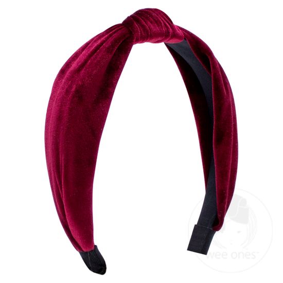 Velvet-wrapped Headband with Knot - CRANBERRY