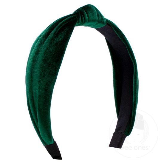 Velvet-wrapped Headband with Knot - FOREST GREEN