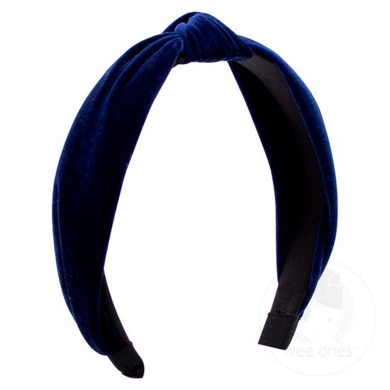 Velvet-wrapped Headband with Knot - NAVY