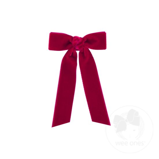 Tiny Velvet Bowtie with Knot Wrap and Streamer Tails - CARDINAL