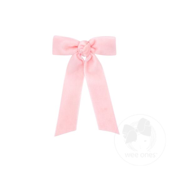 Tiny Velvet Bowtie with Knot Wrap and Streamer Tails - LT PINK