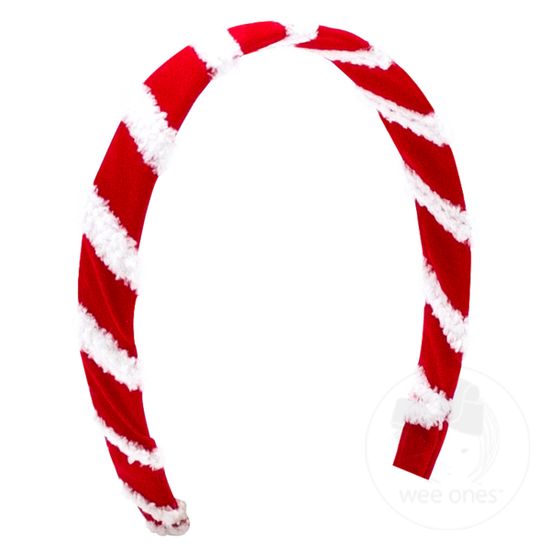 Medium White Faux Fur Edge Velvet Wrapped Headband - RED