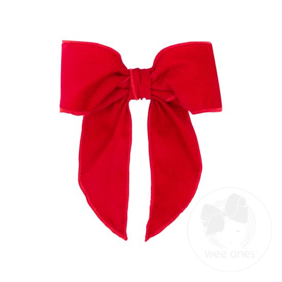 Medium Corduroy Bowtie with Twisted Warp and Whimsy Tails - RED