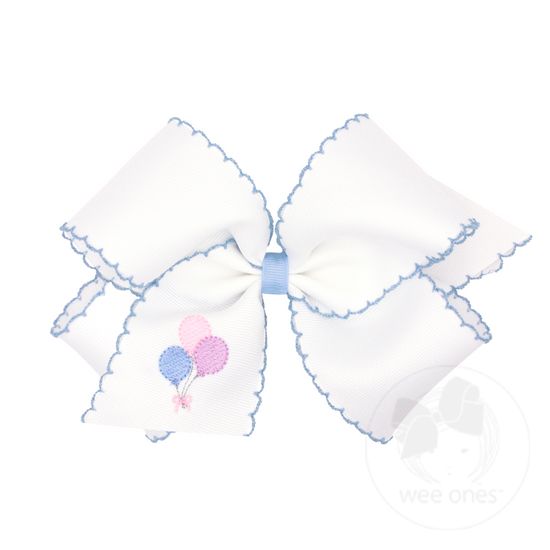 King Grosgrain Hair Bow with Moonstitch Edge and Birthday Girl Embroidery - BALLOON