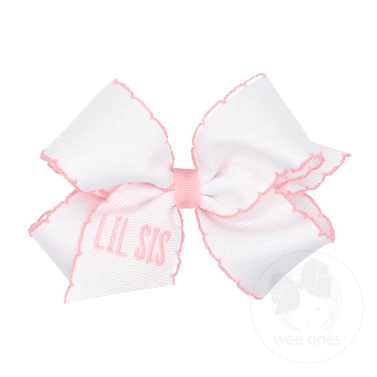 Medium Grosgrain Hair Bow with Light Pink Moonstitch Edge and 