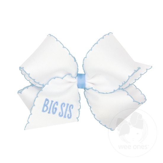 King Grosgrain Hair Bow with Millennium Blue Moonstitch Edge and 
