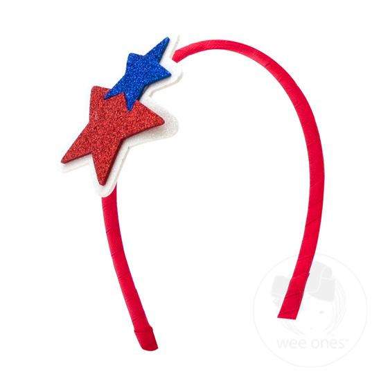Large Patriotic Glitter Foam Grosgrain Wrapped Headband - STAR