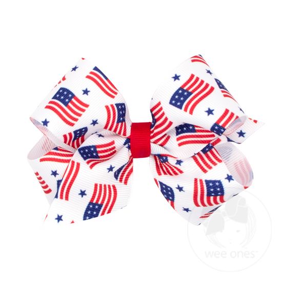 Medium Patriotic-themed Print Grosgrain Hair Bow - FLAG