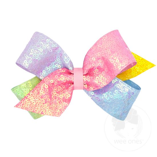 Medium Ombre Printed Sequin Hair Bow - PASTEL