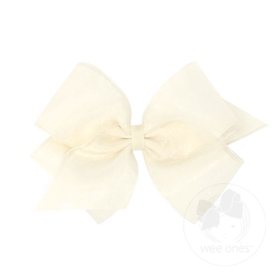 King Grosgrain With Organza Overlay Girls Hair Bow - ANTIQUE WHITE