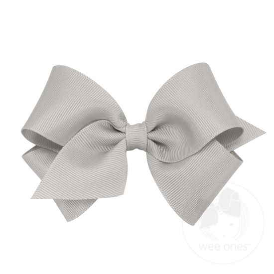 Small Classic Grosgrain Girls Hair Bow (Plain Wrap) - SHELL GRAY