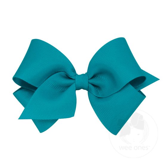Small Classic Grosgrain Girls Hair Bow (Plain Wrap) - SAPPHIRE