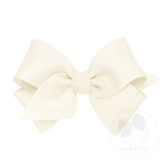 Small Classic Grosgrain Girls Hair Bow (Knot Wrap) - ANTIQUE WHITE
