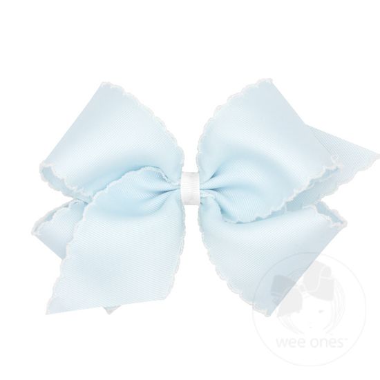 King Grosgrain Hair Bow with Contrasting Moonstitch Edge and Wrap - BVP W/ WHT