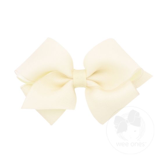 Extra Small Grosgrain with Organza Overlay Girls Hair Bow - OFF WHITE