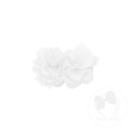 Small Double Chiffon Flower Hair Clip - WHITE