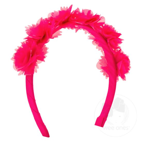 Chiffon Flower Girls Headband - SHOCKING PINK