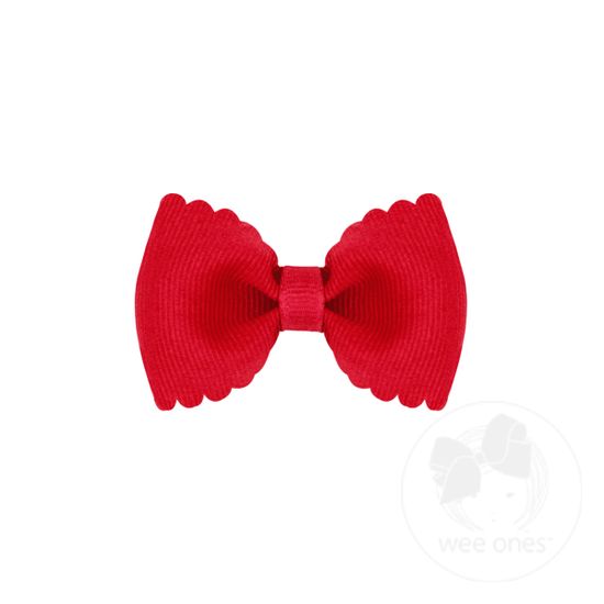 Tiny Grosgrain Bowtie with Scalloped Edge - RED