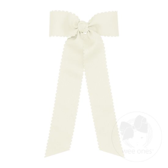 Medium Grosgrain Bowtie with Scalloped Edges and Streamer Tails - ANTIQUE WHITE