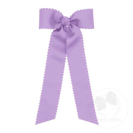 Medium Grosgrain Bowtie with Scalloped Edges and Streamer Tails - LT ORCHID