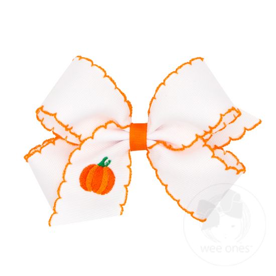 Medium Moonstitch Embroidered Pumpkin Bow - PUMPKIN