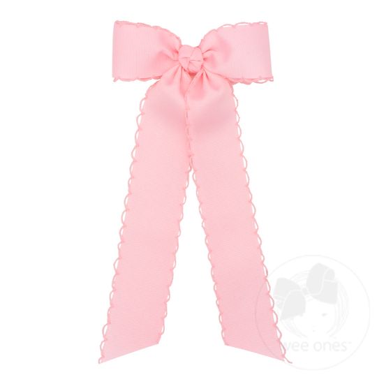 Medium Grosgrain Bowtie with Matching Moonstitch Edge, Knot Wrap and Streamer Tails - LT PINK