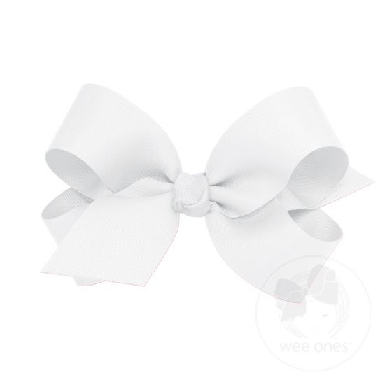 Large Classic Grosgrain Girls Hair Bow (Knot Wrap) - WHITE
