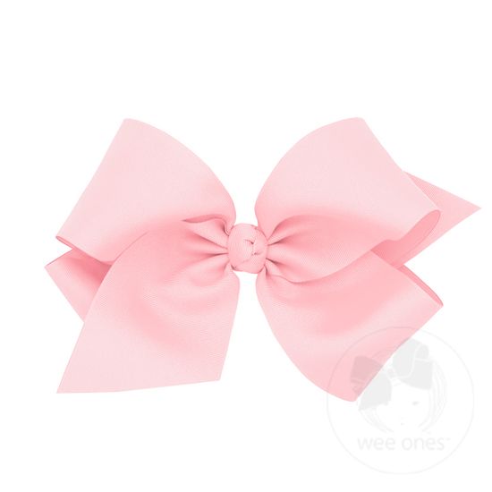 Colossal Classic Grosgrain Girls Hair Bow on a French Clip (Knot Wrap) - LT PINK