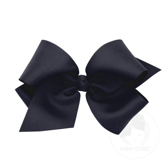 Colossal Classic Grosgrain Girls Hair Bow on a French Clip (Knot Wrap) - NAVY