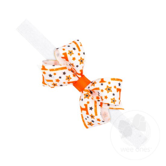 Mini Signature Collegiate Logo Print Grosgrain Hair Bow on Elastic Baby Band