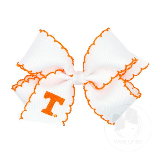 Medium Grosgrain Hair Bow with Moonstitch Edge and Embroidered Collegiate Logo - UNIVERSITY OF TENNESSEE