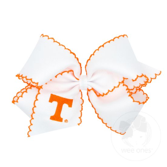 King Grosgrain Hair Bow with Moonstitch Edge and Embroidered Collegiate Logo - UNIVERSITY OF TENNESSEE