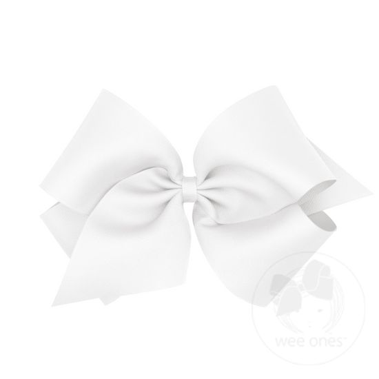 Huge Classic Grosgrain Girls Hair Bow (Plain Wrap) - WHITE