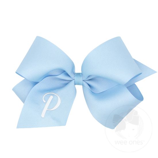 King Monogrammed Grosgrain Girls Hair Bow - Blue with White Initial - P