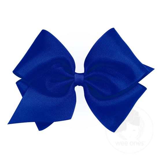 Mini King Classic Grosgrain Girls Hair Bow (Plain Wrap) - ELECTRIC BLUE