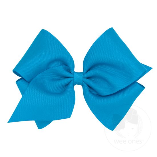 Mini King Classic Grosgrain Girls Hair Bow (Plain Wrap) - ISLAND BLUE