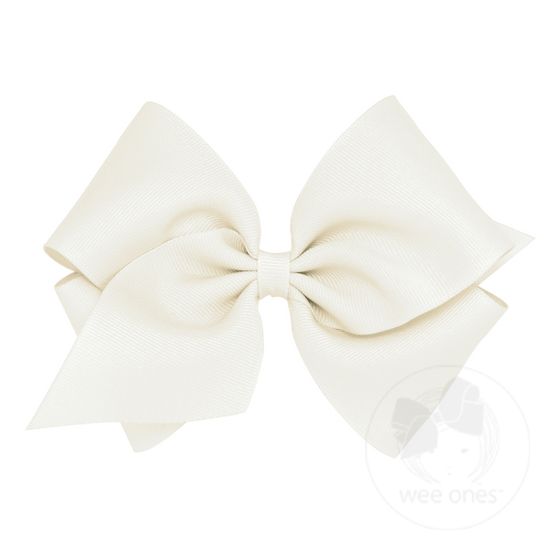 Mini King Classic Grosgrain Girls Hair Bow (Plain Wrap) - OFF WHITE