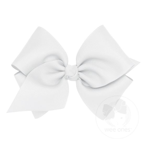 Mini King Classic Grosgrain Girls Hair Bow (Knot Wrap) - WHITE