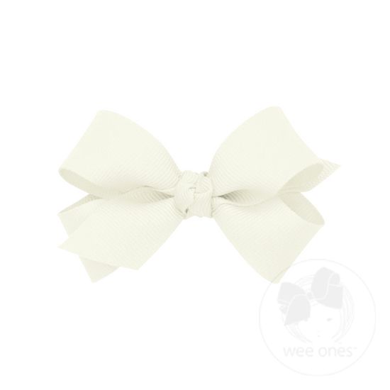 Mini Classic Grosgrain Girls Hair Bow (Knot Wrap) - ANTIQUE WHITE