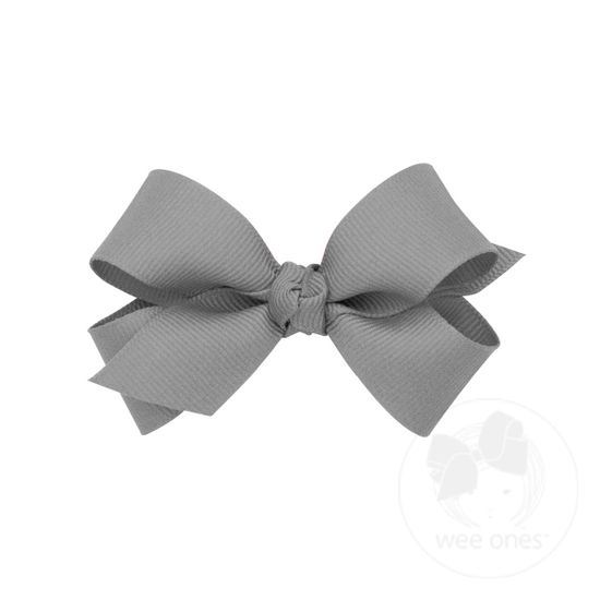 Mini Classic Grosgrain Girls Hair Bow (Knot Wrap) - GRAY