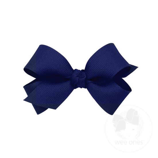 Mini Classic Grosgrain Girls Hair Bow (Knot Wrap) - LT NAVY