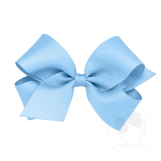 Medium Classic Grosgrain Girls Hair Bow (Plain Wrap) - BLUE