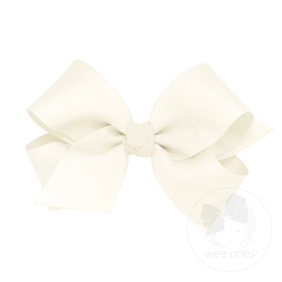 Medium Classic Grosgrain Girls Hair Bow (Knot Wrap) - ANTIQUE WHITE