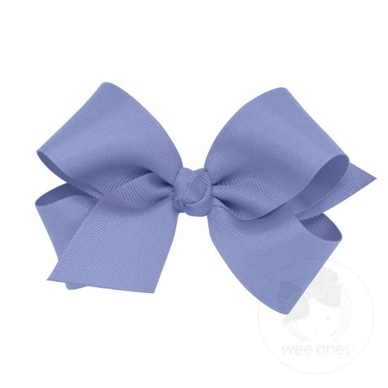 Wee Ones Medium Monogrammed Grosgrain Girls Hair Bow - Navy with White Initial V