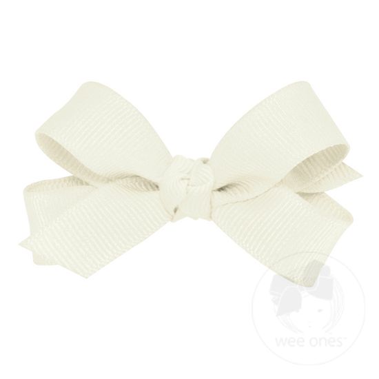 Tiny Classic Grosgrain Girls Hair Bow (Knot Wrap) - ANTIQUE WHITE