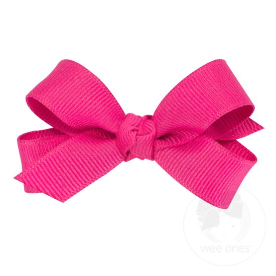 Tiny Classic Grosgrain Girls Hair Bow (Knot Wrap) - SHOCKING PINK