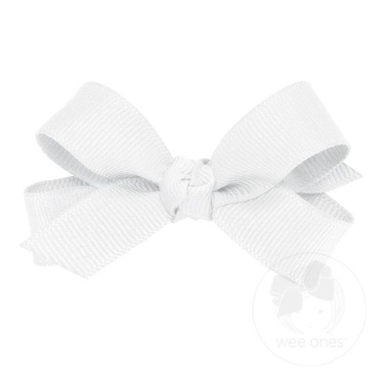 Tiny Classic Grosgrain Girls Hair Bow (Knot Wrap) - WHITE