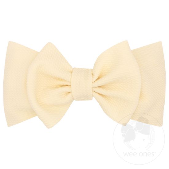 Soft Solid Rippled-Textured Large Baby Girls Bowtie on Matching Wide Band - ANTIQUE WHITE