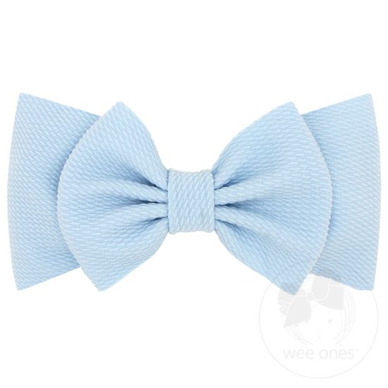 Soft Solid Rippled-Textured Large Baby Girls Bowtie on Matching Wide Band - MILLENNIUM BLUE